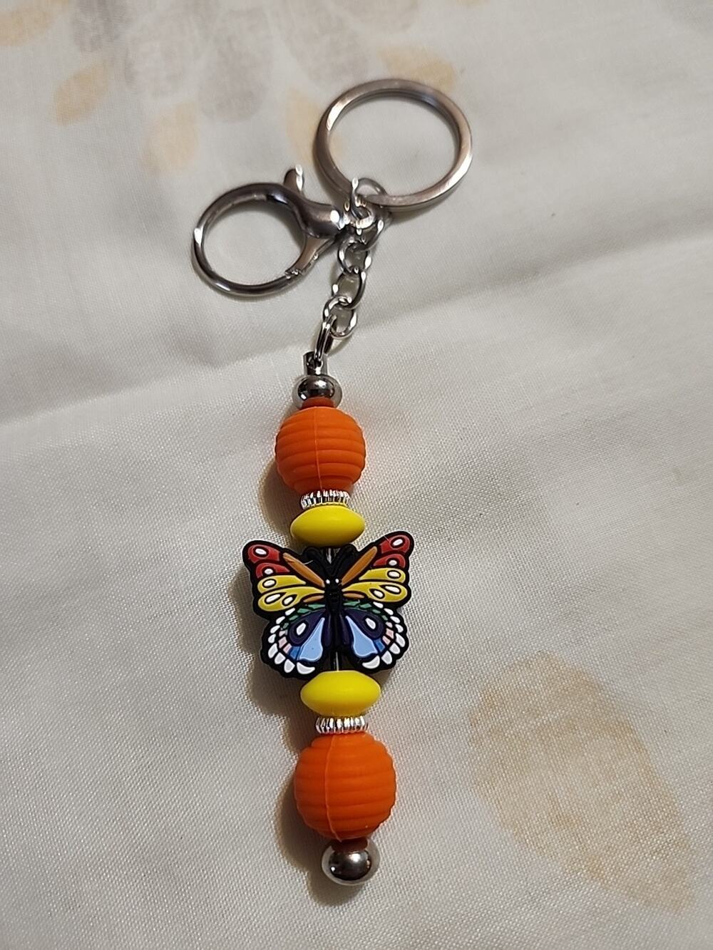 Silicone Bead Keychains Butterfly Orange Yellow Handmade Hand Crafted
